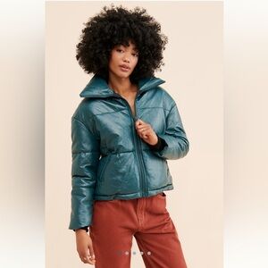 Anthropologie Apparis Billie Crinkle Faux Leather Puffer